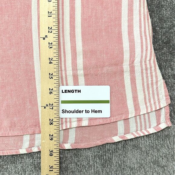 D&Co. Top Women L‎ Pink Striped Popover Yarn Woven Hi-Low Hem Linen Blend F14 - Picture 12 of 16